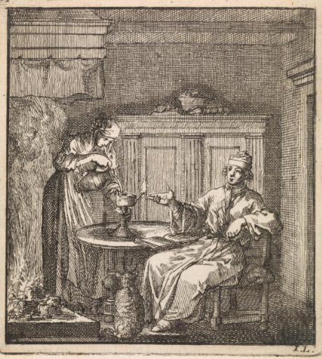 Woman refilling a burning oil lamp