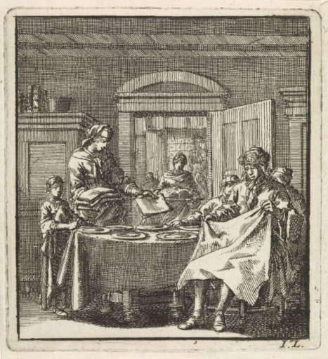 Woman distributing napkins while a man unfolds his