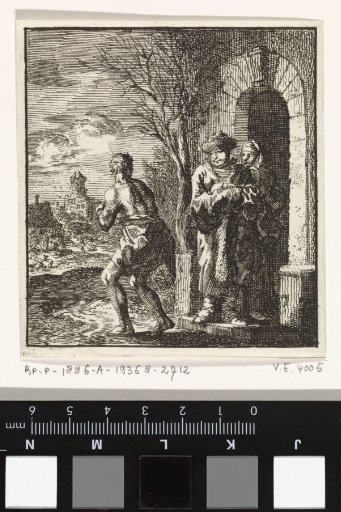 Man in fur coat and fur cap looks at nearly completely naked man