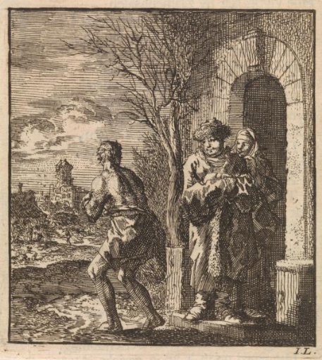 Man in fur coat and fur cap looks at nearly completely naked man