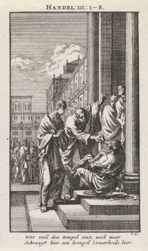 Peter and John heal a paralyzed man at the temple gate