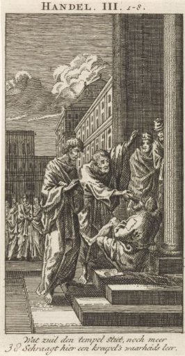 Peter and John heal a paralyzed man at the temple gate