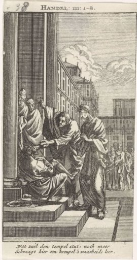 Peter and John heal a paralyzed man at the temple gate