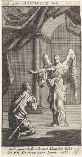 Cornelius kneels before the angel sent to him