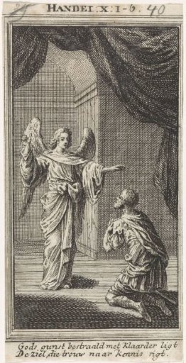 Cornelius kneels before the angel sent to him