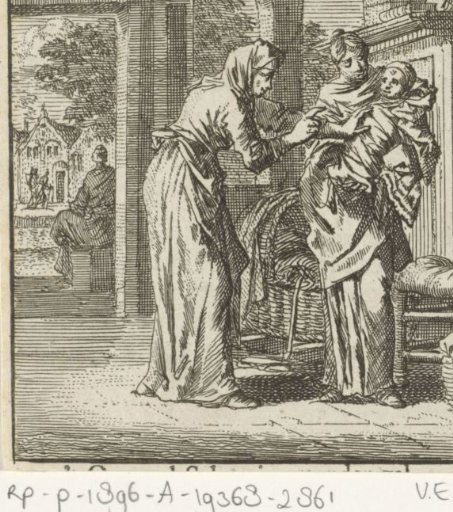 Mother Showing a Newborn Baby to an Elderly Woman
