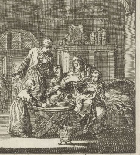 Mother Feeding Her Child Porridge in the Presence of Her Husband and Older Children