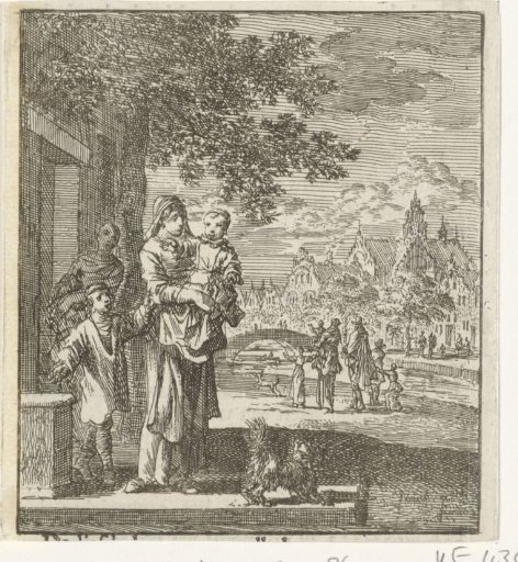 Mother with Child on the Step in Front of Her House