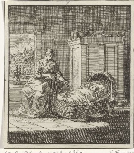 Mother Rocking Her Child to Sleep in a Cradle