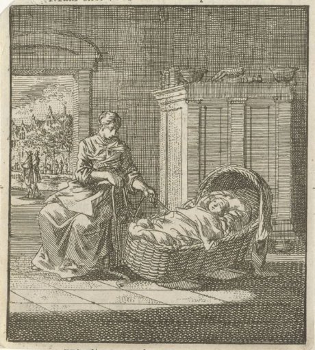 Mother Rocking Her Child to Sleep in a Cradle