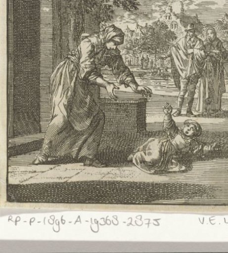 Mother Lifting Her Child Who Has Fallen to the Ground