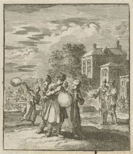 Children playing with a pig's bladder