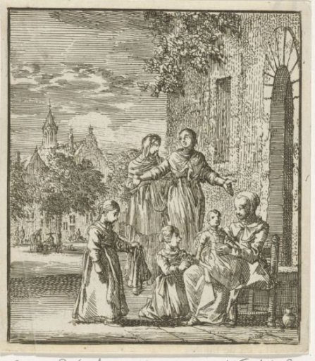 Three girls playing in the street with a doll