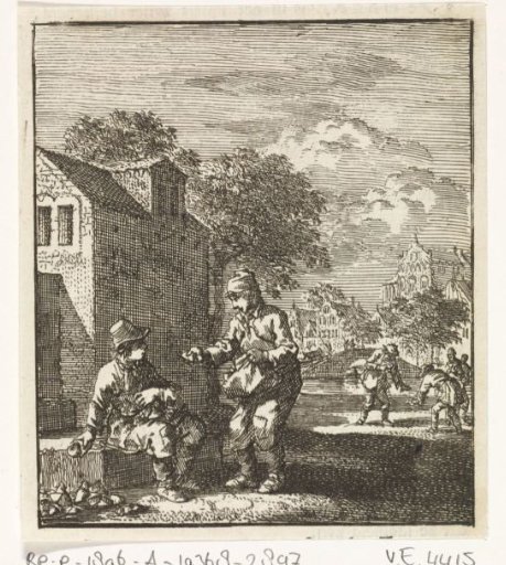 Boy showing his friend a found object