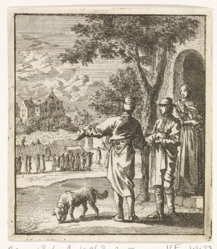Two men watching a passing funeral procession