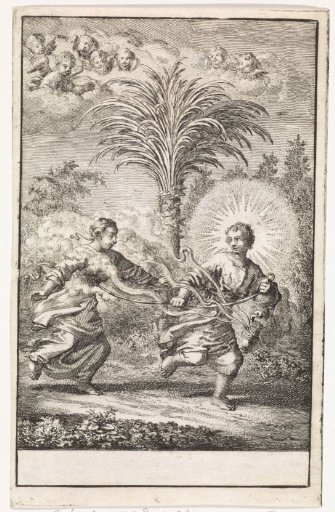 Christ drawing the Personified Soul along, running