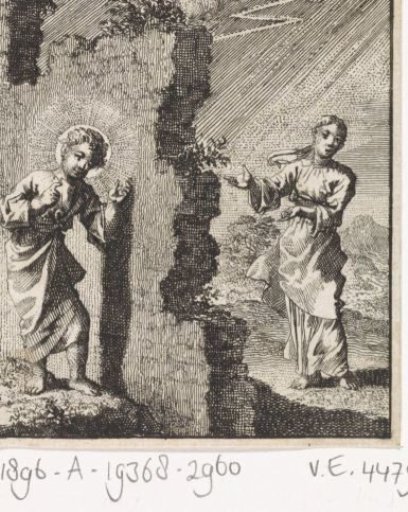 Christ Knocks on a Wall Behind Which the Personified Soul Stands