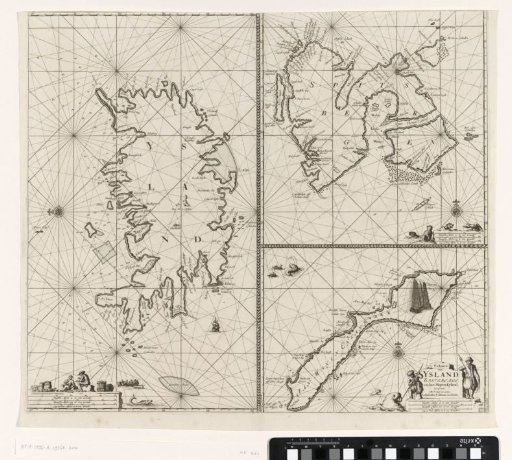 Three-part chart of Iceland, Jan Mayen Island and Spitsbergen