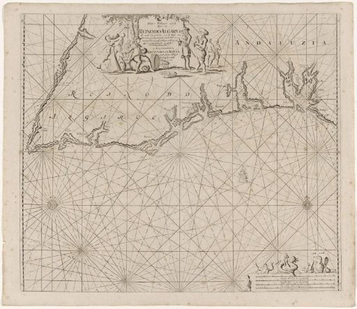 Sea chart of part of the south coast of Portugal and Spain with the Algarve and Andalusia