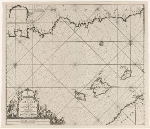 Chart of a section of the Mediterranean Sea with the coasts of Spain and Algeria
