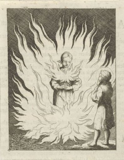 Christ contemplates the personified soul surrounded by flames