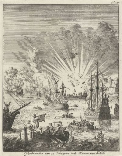 Burning of 22 ships from Tunis in the harbour of La Goulette, 1609