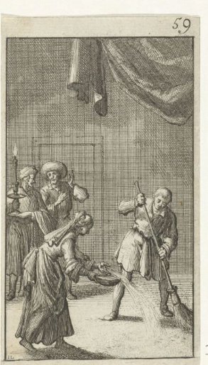 Christian watches a man and woman cleaning the floor