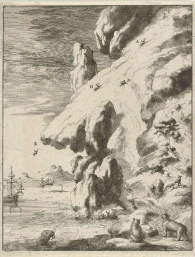 Sailors sliding from an iceberg
