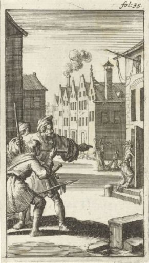 Three men see Sin entering a house