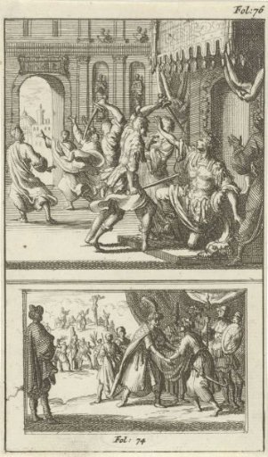 Julius Caesar murdered / Polycrates kindly received by Oroetes