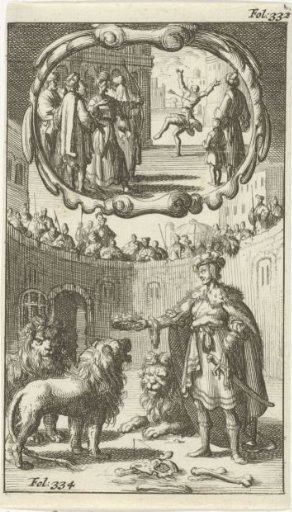 Cambyses kills the son of Prexaspes / Henry the Iron, Duke of Holstein, among the lions