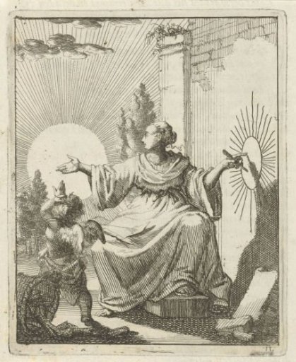 Woman comparing the sun with a drawing of the sun next to her on a wall