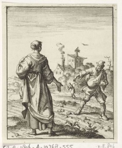 Woman beholding a sowing farmer