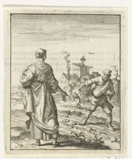 Woman beholding a sowing farmer
