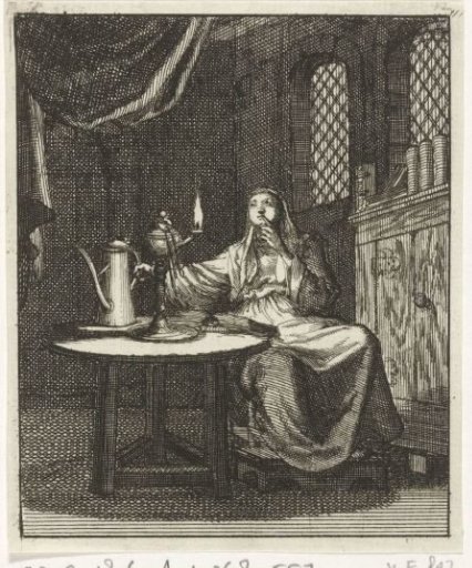 Woman beholding the flame from an oil lamp