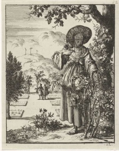 Woman picking roses in a garden