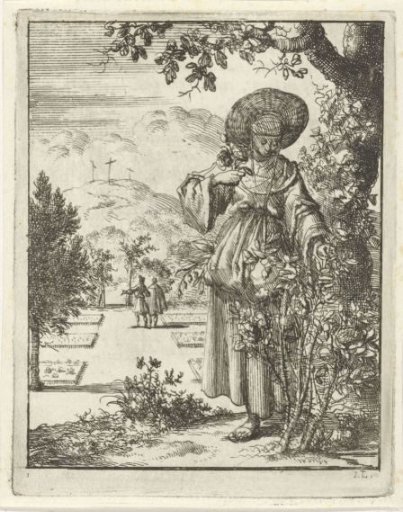 Woman picking roses in a garden