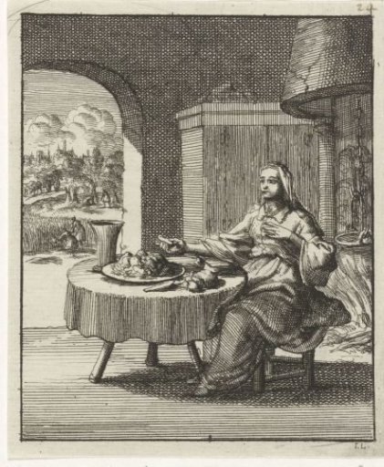 Woman eating at a table