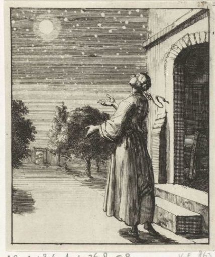 Woman beholding the moon and stars