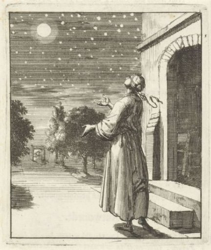 Woman beholding the moon and stars