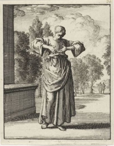 Woman touching her own bosom