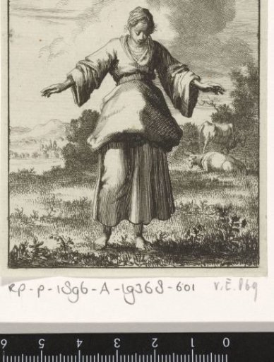 Woman looking wonderingly at the grass under her feet