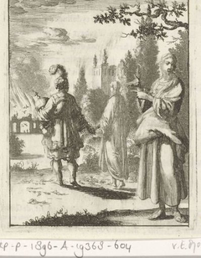 Woman pointing at the Soul and the Flesh walking hand in hand