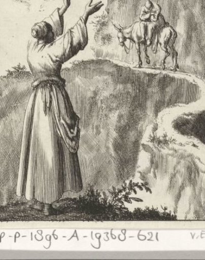 Woman looking startled at a sleeping man who is climbing a narrow mountain path on a donkey