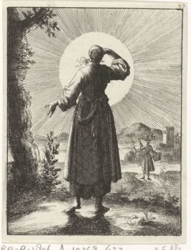 Woman holding her hand before her eyes while looking at the sun