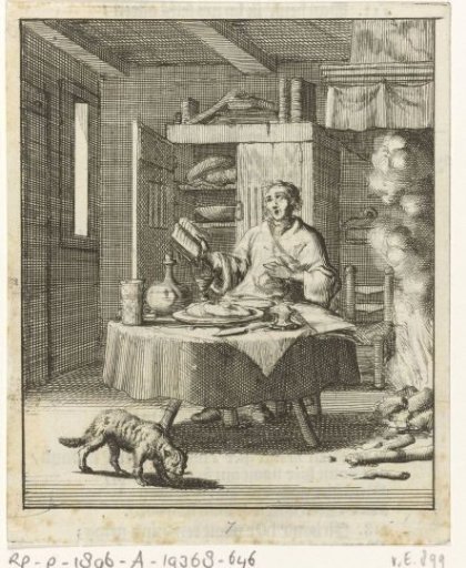 Scribe Willem Sluiter sits at a table and sings from a psalm book after the meal