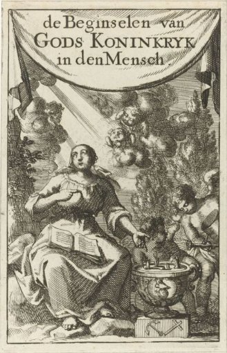 Seated Woman Pointing to a Vase from Which Plants Are Sprouting
