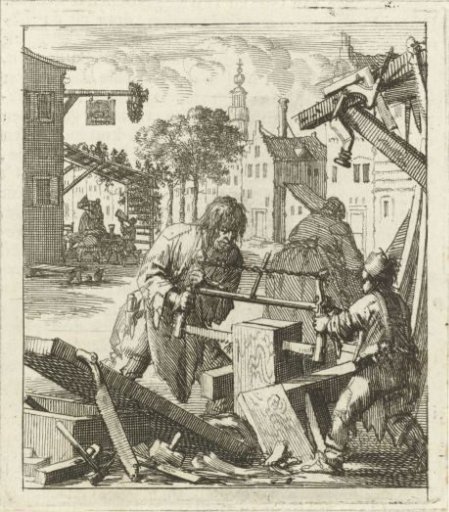 Man Sawing Wood with a Boy in a Carpentry Workshop