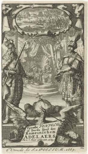 Crowned prince and Turkish commander, in the background William III and Mary Stuart on the throne