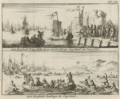 Departure for and arrival of Prince William III in England, 1688